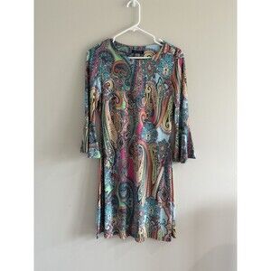 Tommy Hilfiger Dress Women's Size 6 Paisley Bell Sleeve Artsy Colorful